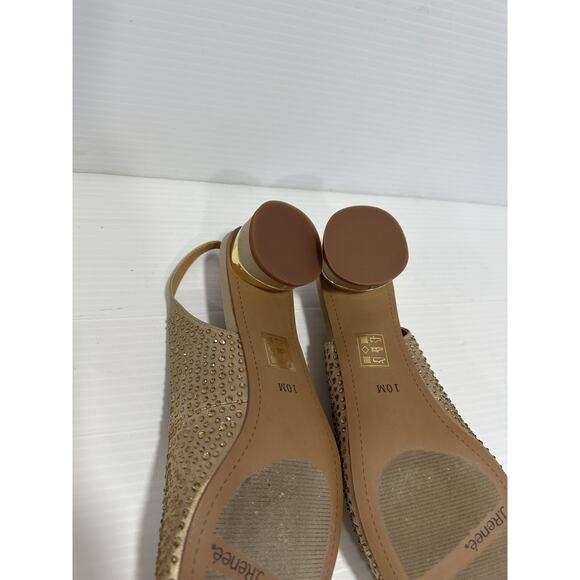 J. Renee Baline Satin Rhinestone Slingback Pumps Gold /Stones Size 10 M - Picture 7 of 8